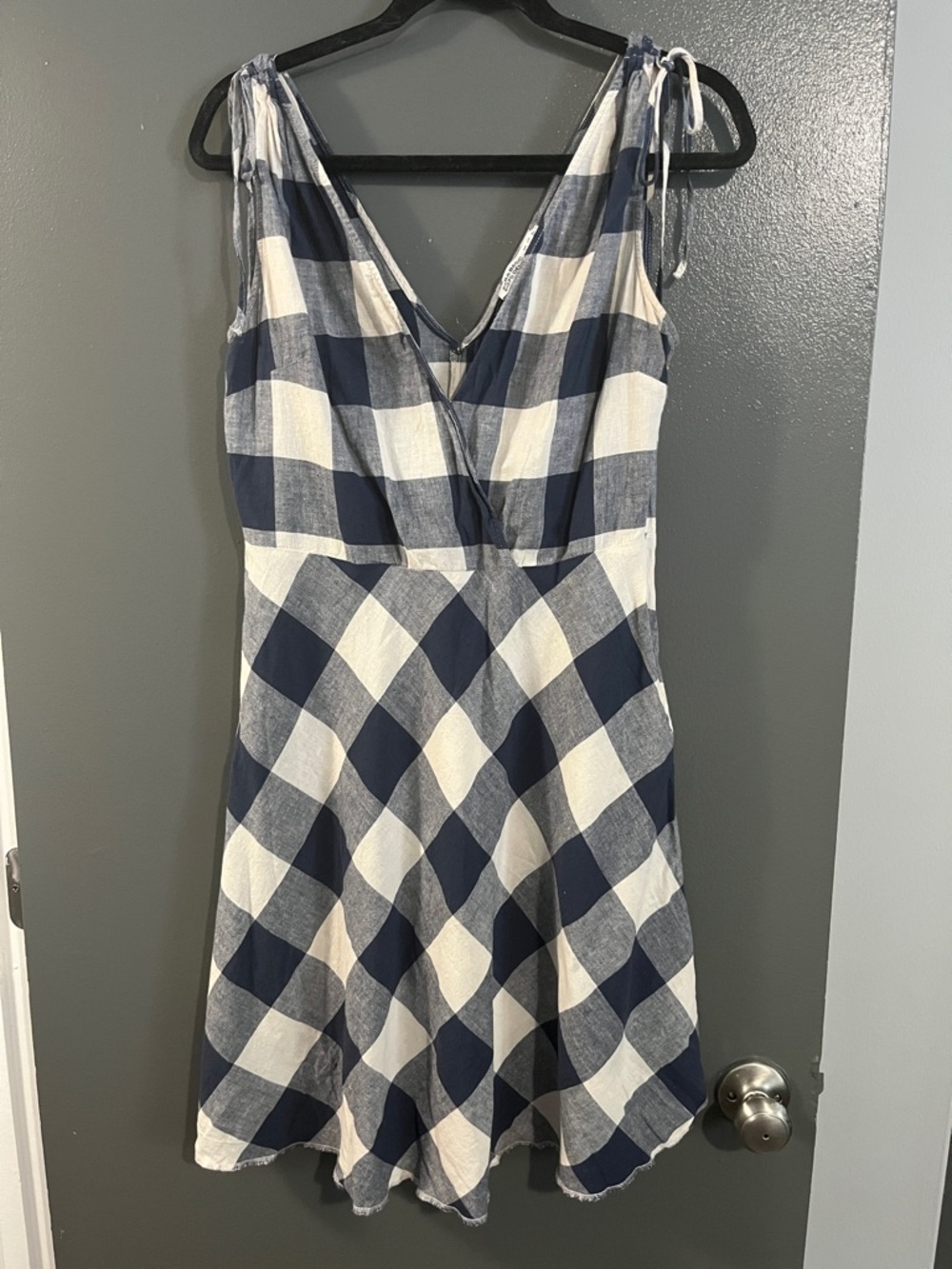 Zara Navy & White Gingham Tie-Shoulder Mini Dress